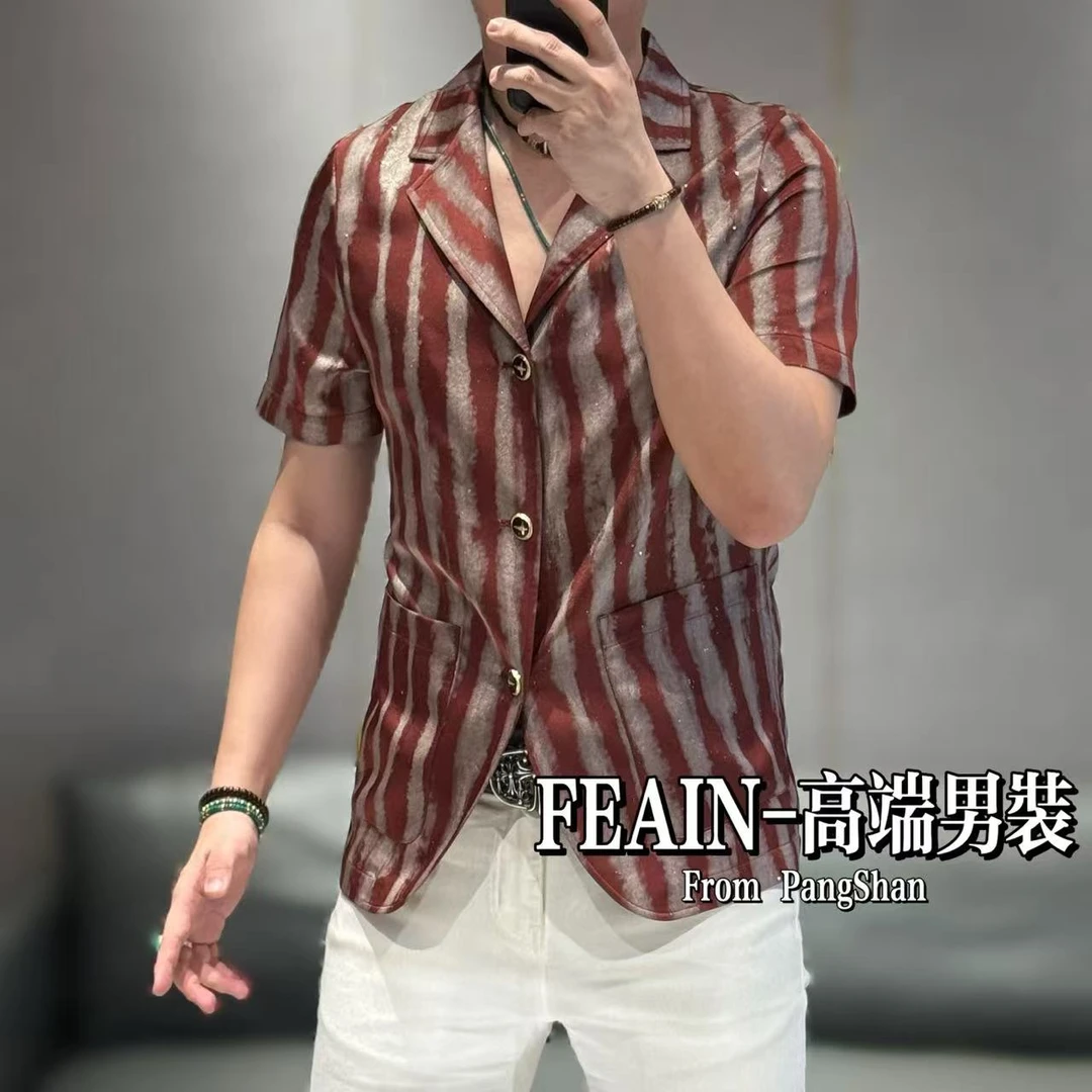 高端定制男士鎏金洒金双工艺男士短袖西装5277