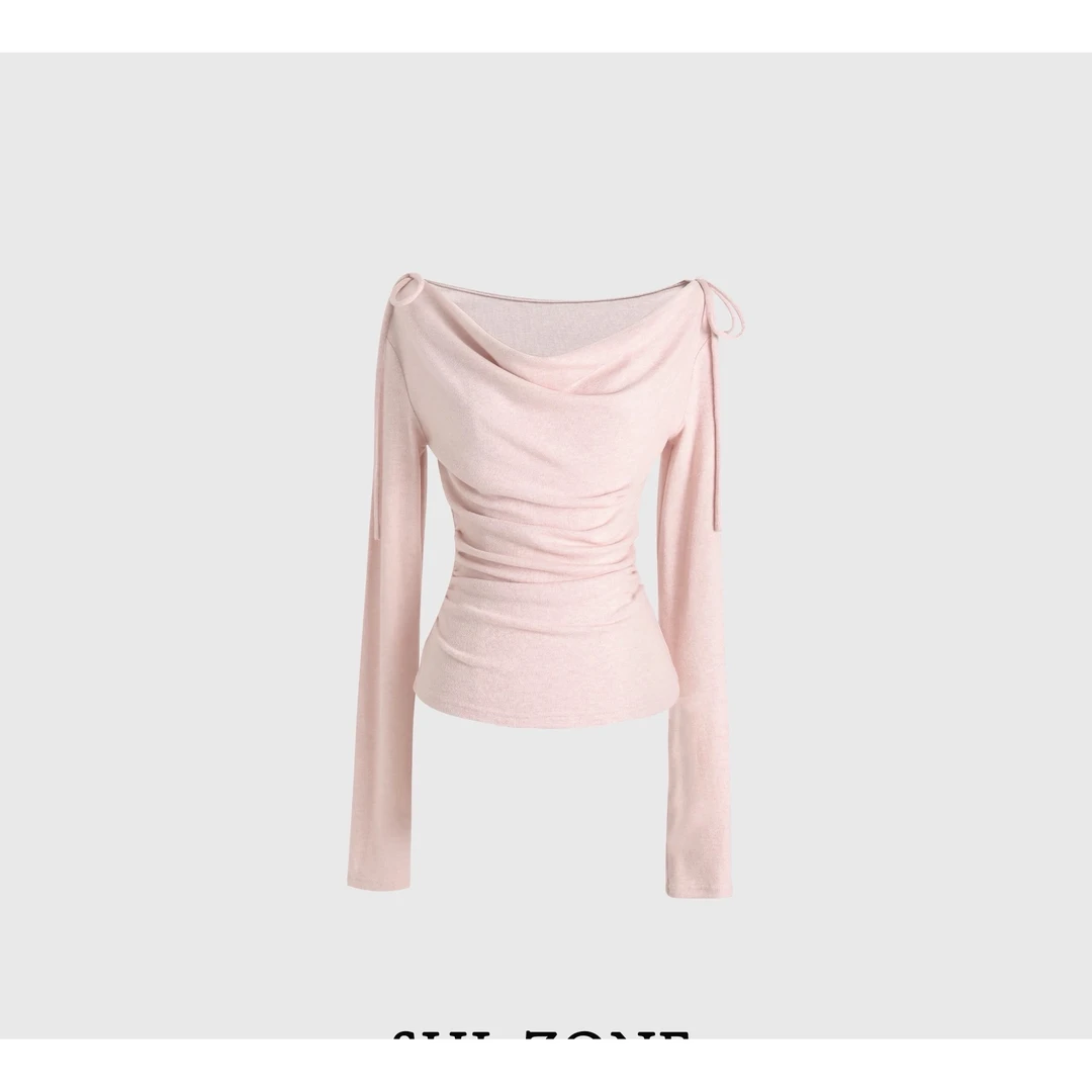 【胖瑶儿推荐】大码春日韩味加长版荡领女春季法式系带打底衫9235