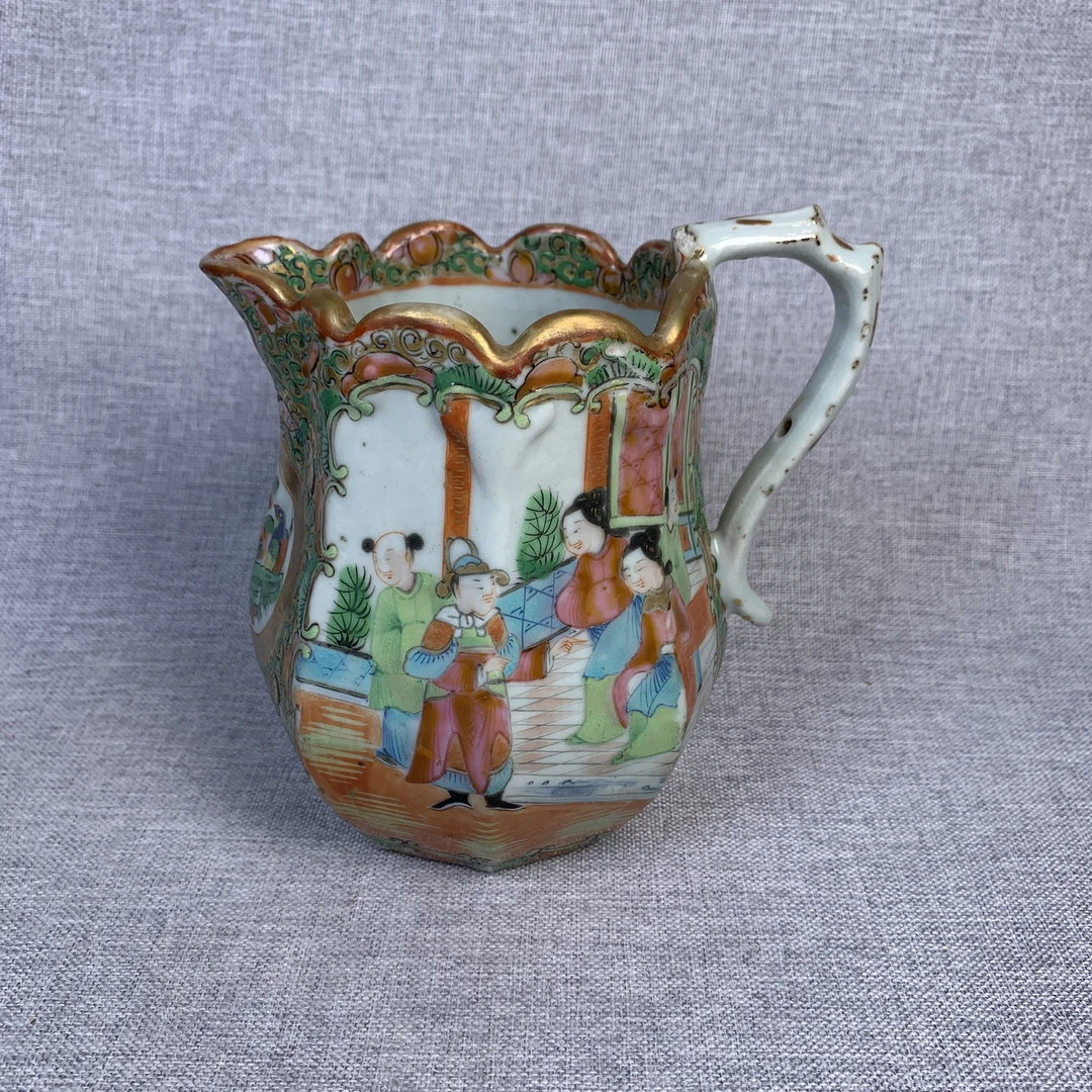 清代广彩人物壶古瓷器真品国营镇江市文物商店库出5228096
