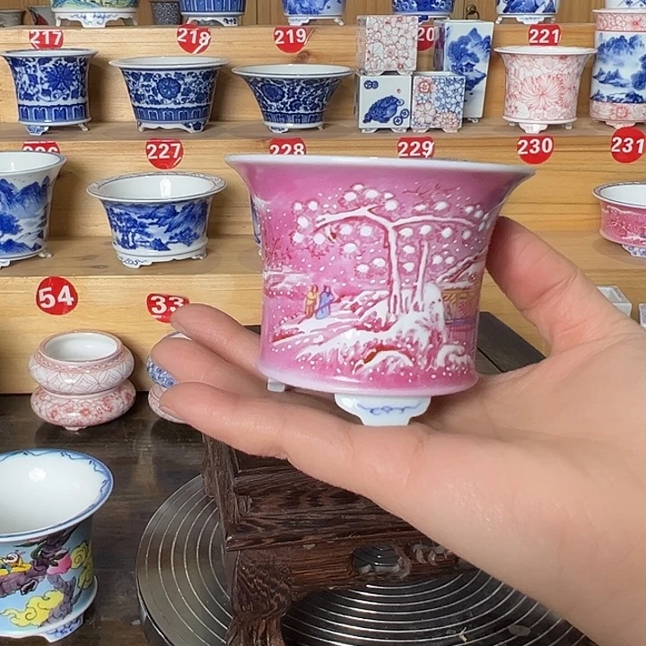 墨茶手绘陶瓷花盆