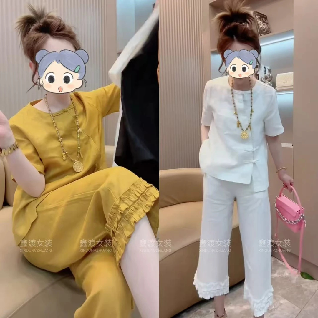 2025夏季新款时尚显瘦气质女士网红洋气两件套百搭款D9187