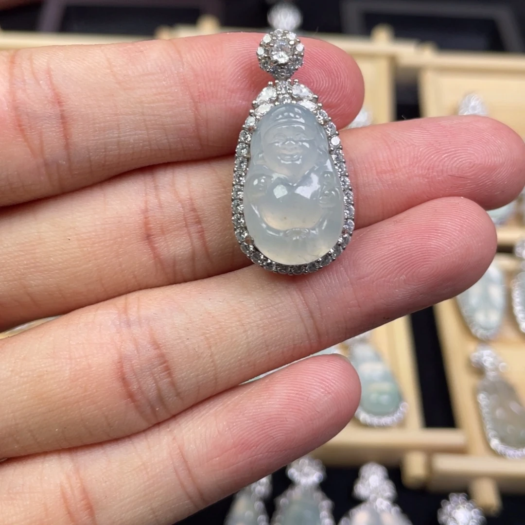 翡翠银S925镶嵌吊坠(不含链)