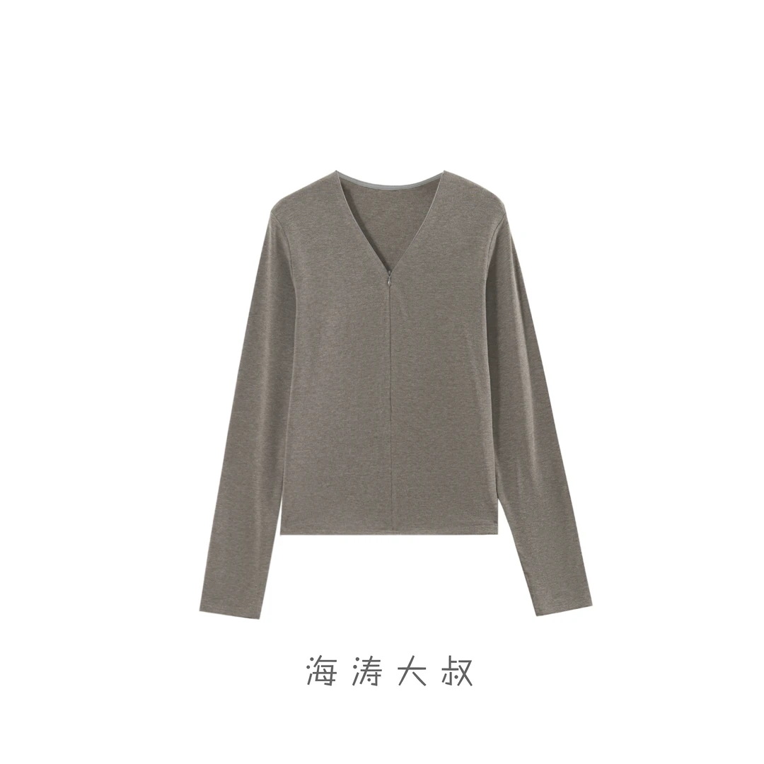 【海涛大叔】液态拉链V领打底