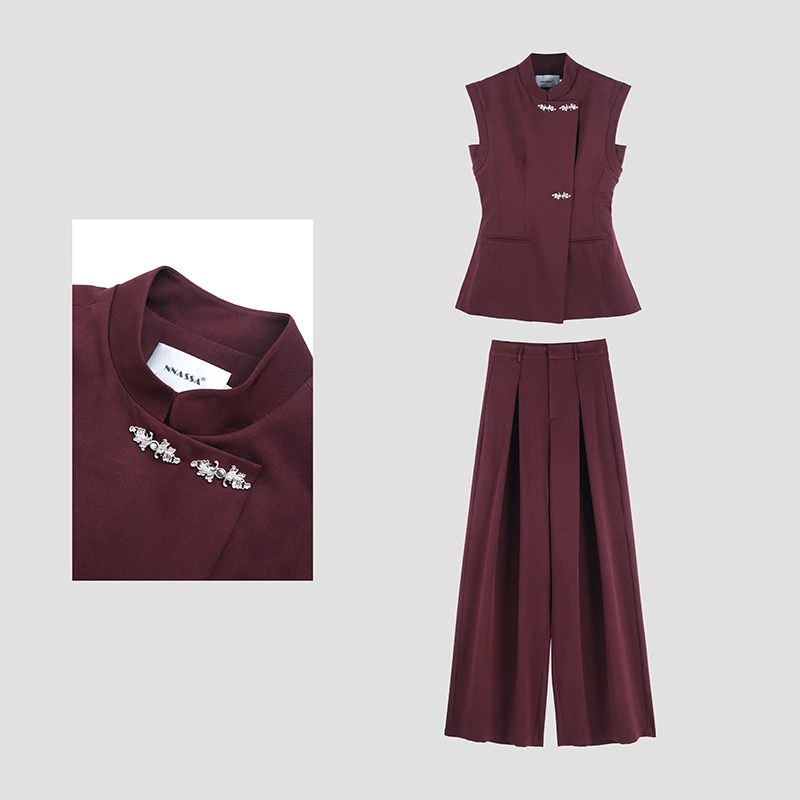 2025年新款立领无袖套装优雅复古高腰阔腿裤时尚休闲SHBZX641364