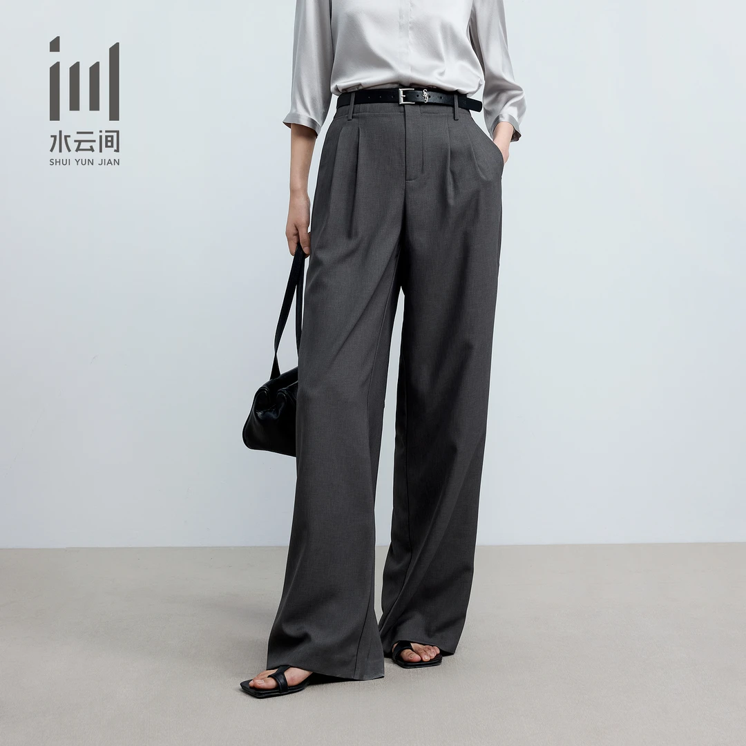 水云间女装高腰松紧腰宽松阔腿休闲裤西装裤2025夏季新款12520123