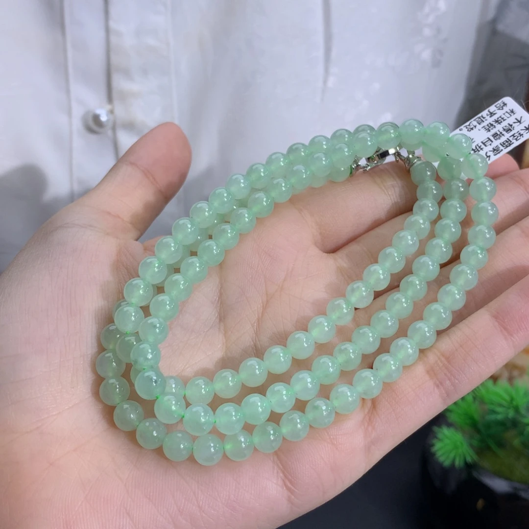 翡翠未镶嵌手串卡6.0冰润晴绿项链