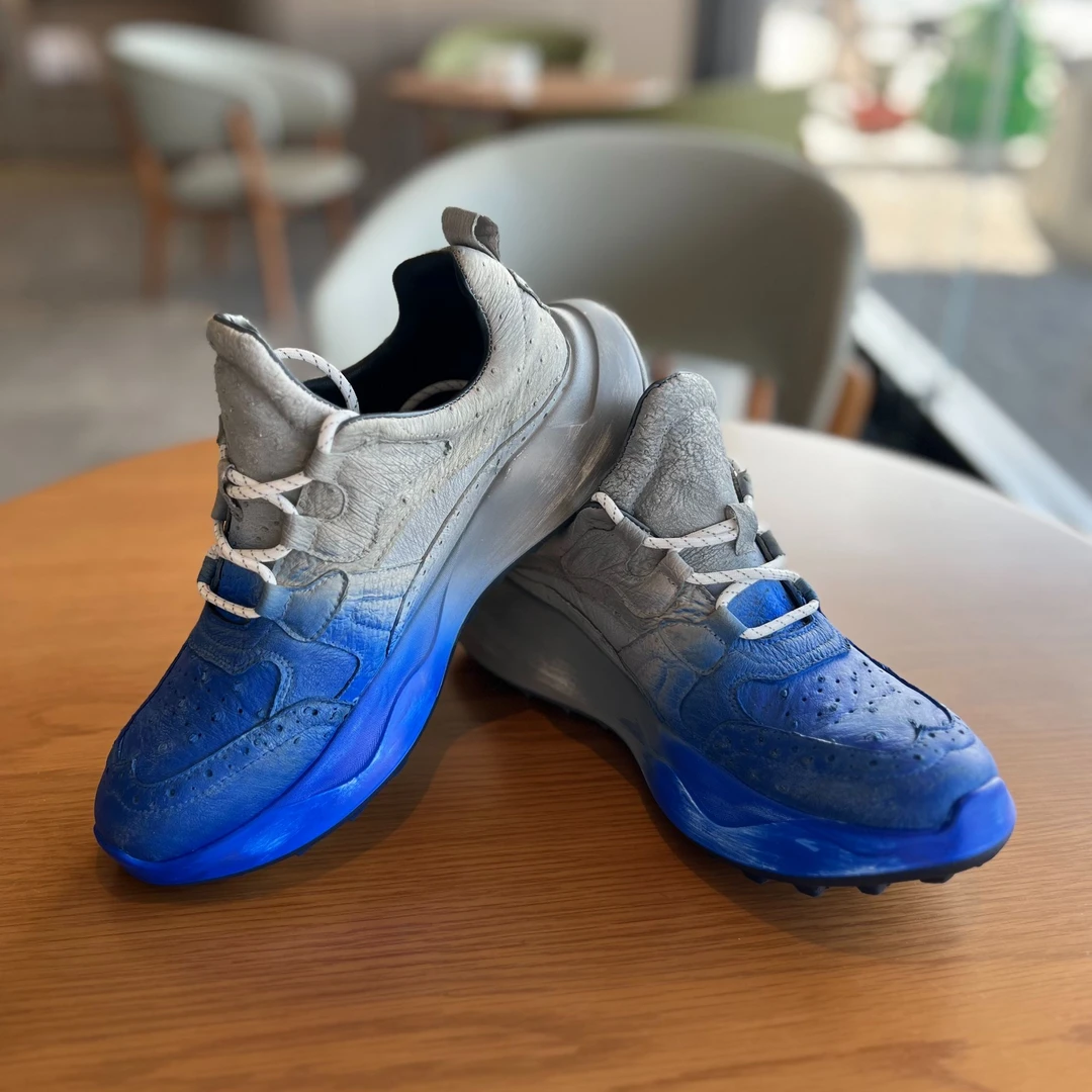 正宗鸵鸟皮运动鞋手工擦色撞色超轻底韩版休闲鞋时尚旅游鞋男鞋潮