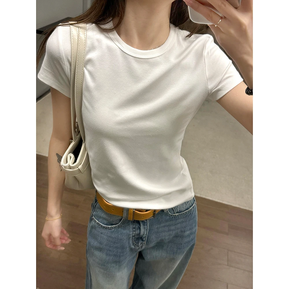 王家有鱼2025年春上新白色显瘦短袖T恤修身百搭上衣小众设计女W