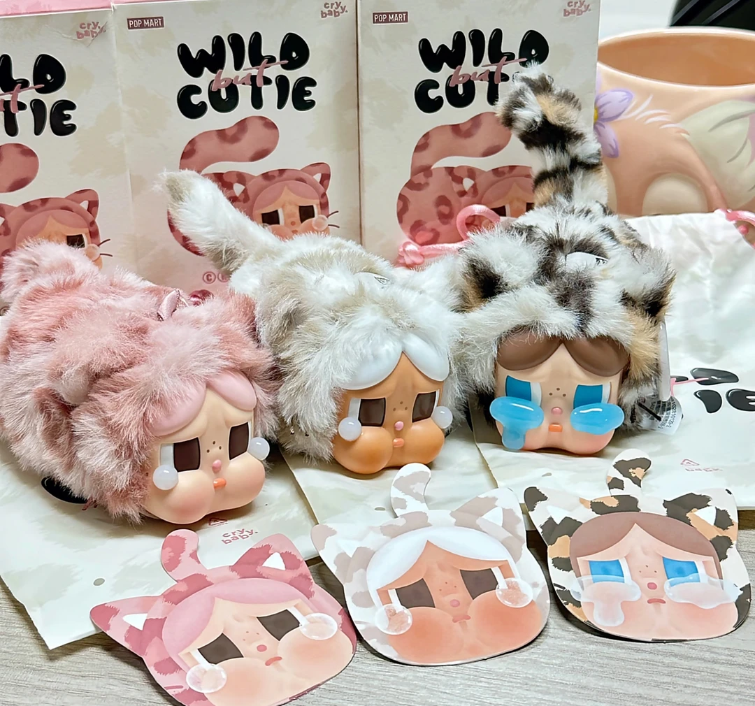 正版 泡泡玛特 哭娃“豹豹猫猫”系列毛绒搪胶手办可爱挂件礼物