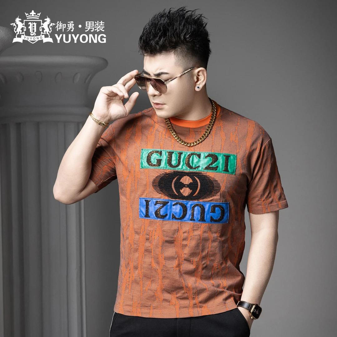 欧货时尚字母刺绣短袖t恤男夏季潮牌宽松2025新款男士半袖体恤衫