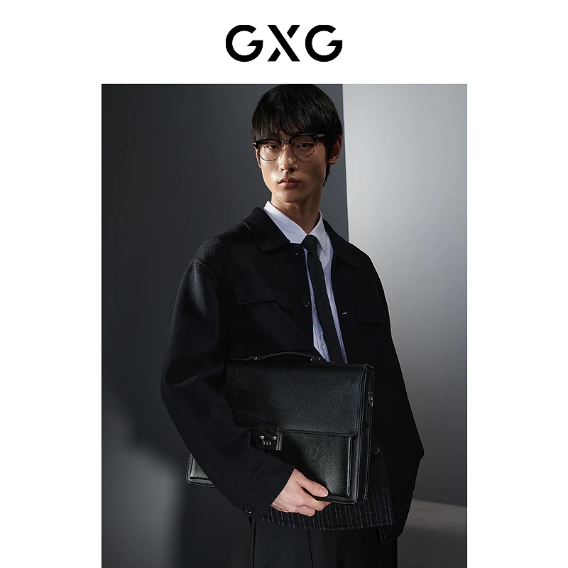GXG男装 黑色宽松含羊毛短大衣毛呢大衣外套#GED10631654