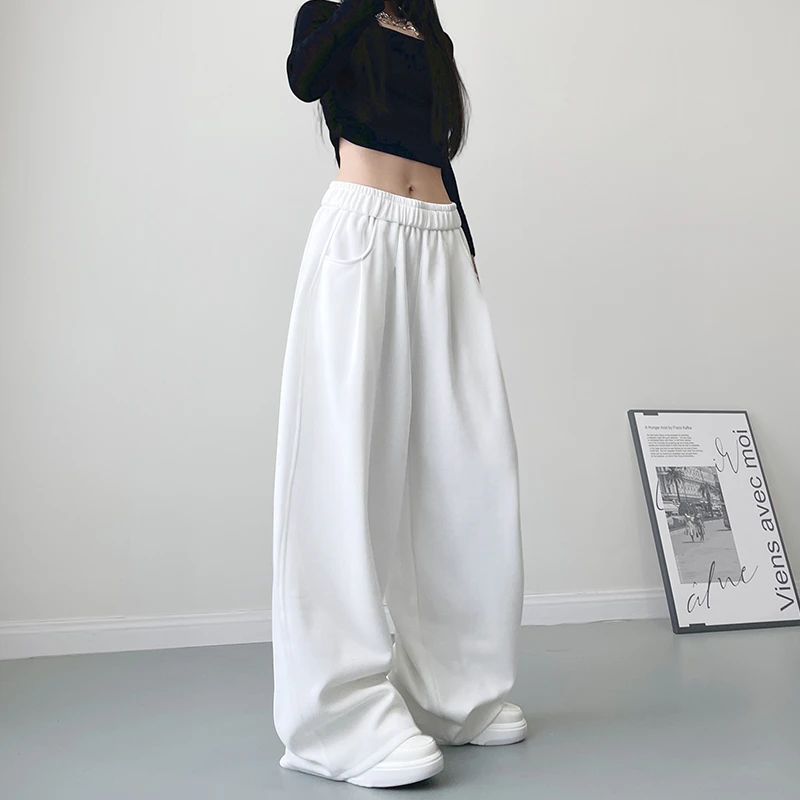 大码白色慵懒风软糯运动阔腿裤女秋冬微胖女孩显瘦遮肉垂感山本裤