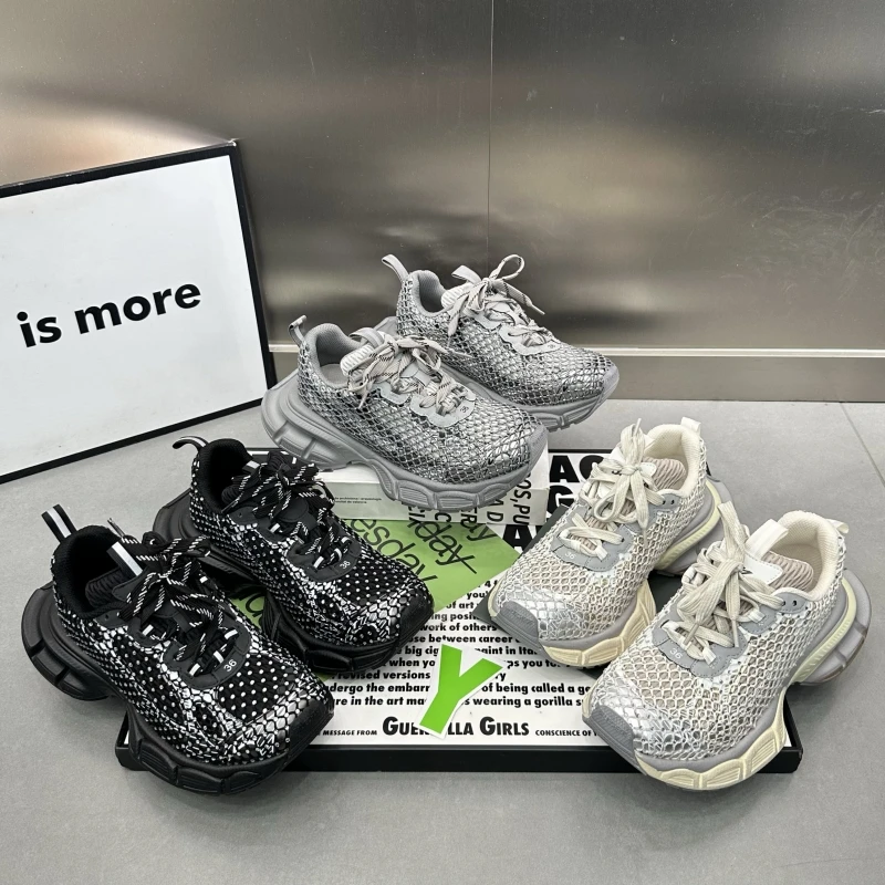 欧洲站厚底老爹鞋女2025新款松糕底水钻网面运动鞋百搭四季休闲鞋