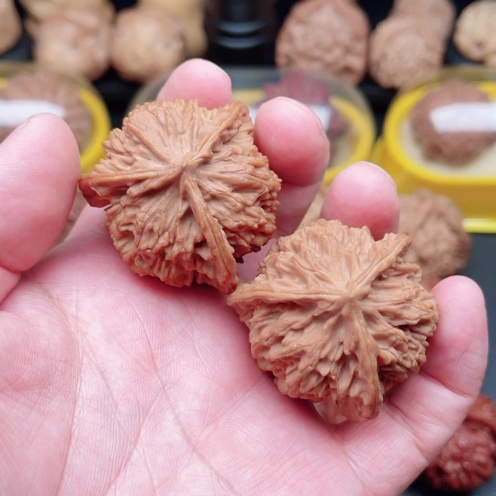 文玩核桃把件盘蟠龙纹三棱奔42×41×40