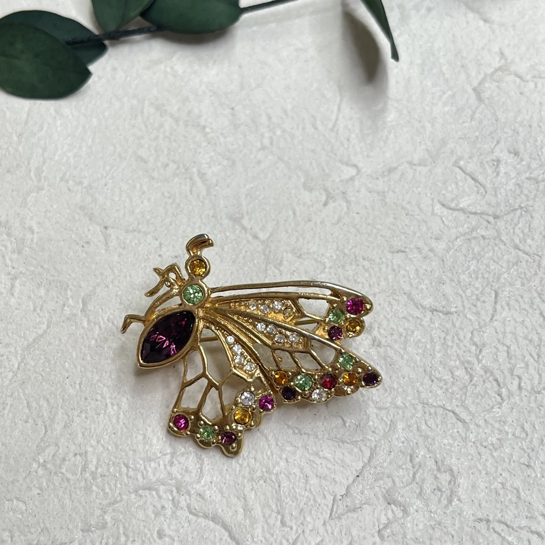 铜合金合成锆石胸针 【六六中古】孤品复古胸针th4911