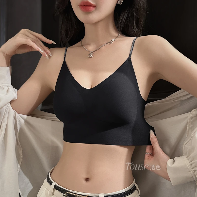 无痕内衣女夏季薄款防下垂收副乳可外漏细肩带美背吊带背心式文胸