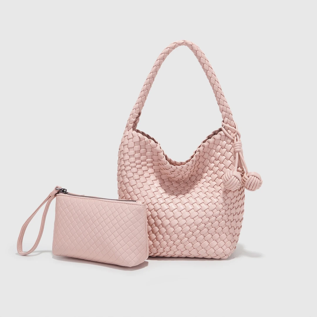 2025新款手工编织菜篮子女士轻奢包都市简约单肩包B1972粉色