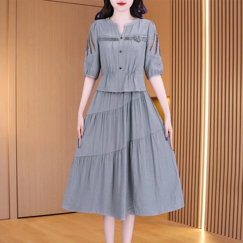 【名典圣王】品牌小个子优雅气质连衣裙2025新款夏高端精致假两件裙