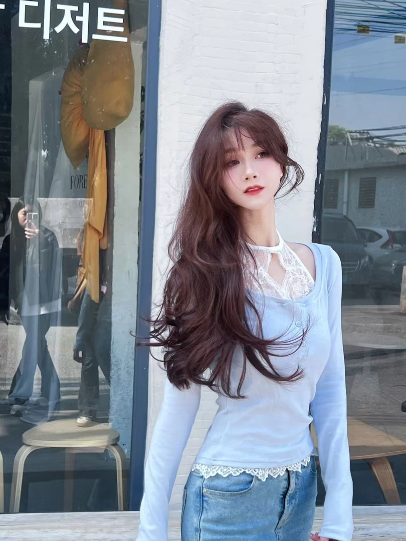 《花期如梦》设计感假两件蕾丝拼接挂脖T恤#8521