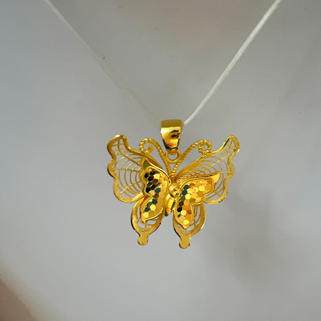 足金999   立体鱼鳞时尚蝴蝶吊坠手工百搭复古小众简约精致挂坠