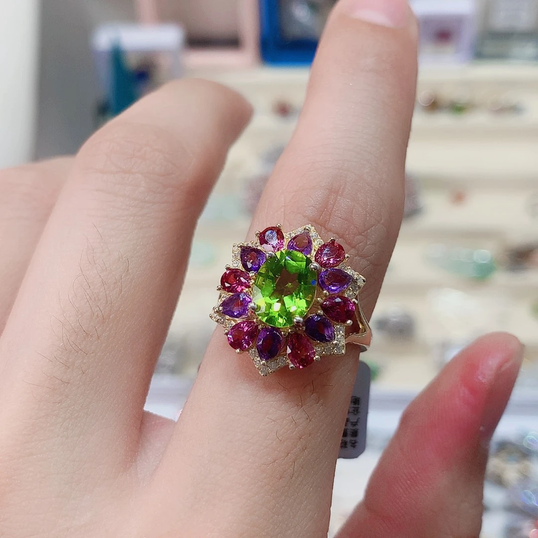 戒指戒指银S925镶嵌橄榄石