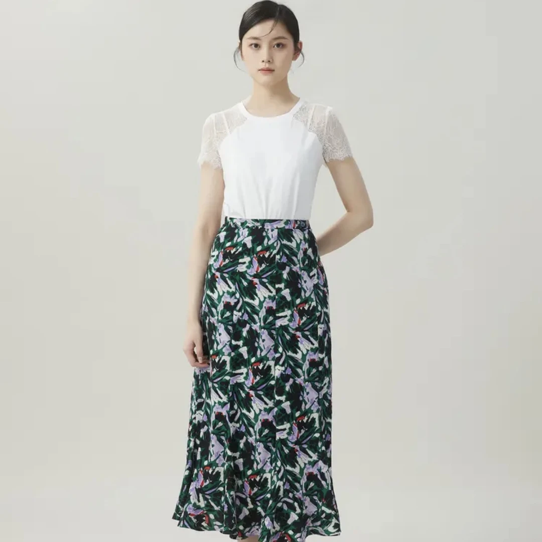 AMASS阿玛施百搭气质浪漫复古碎花显瘦高腰鱼尾女士长半裙5200385