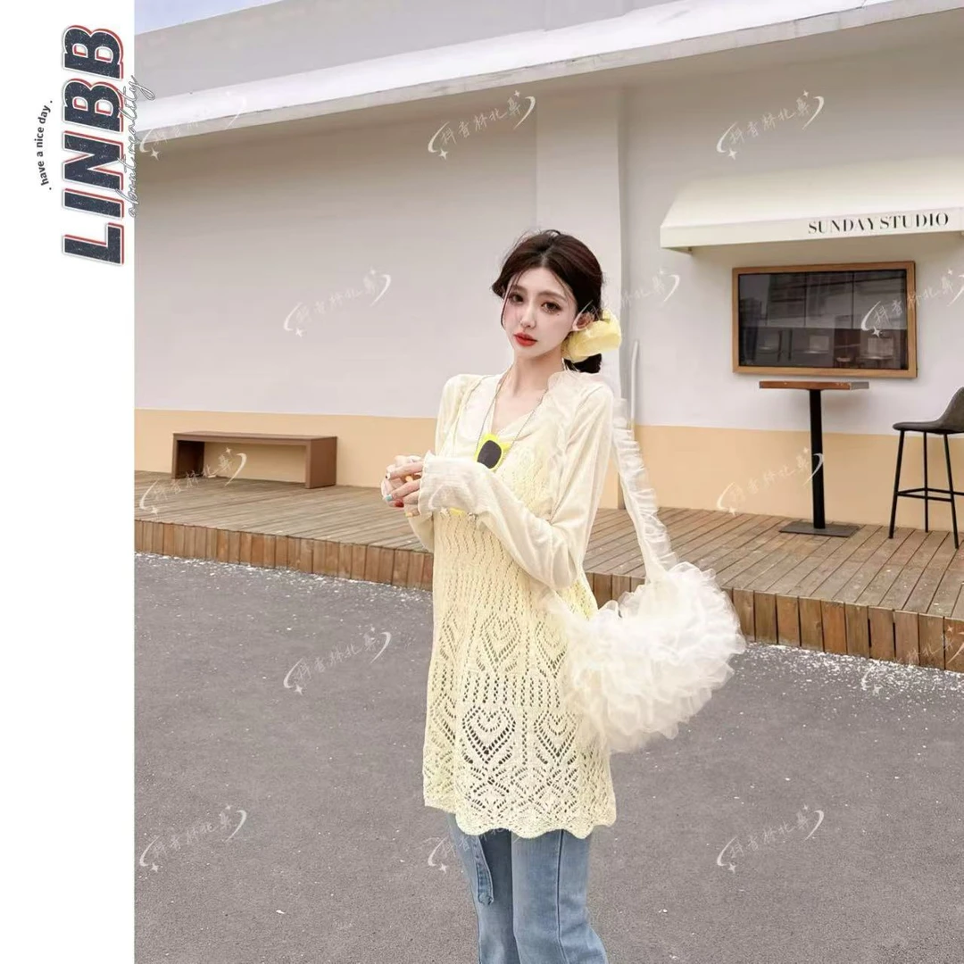 林北鼻-【芒种】 韩单蕾丝防晒针织显瘦显白两件套套装