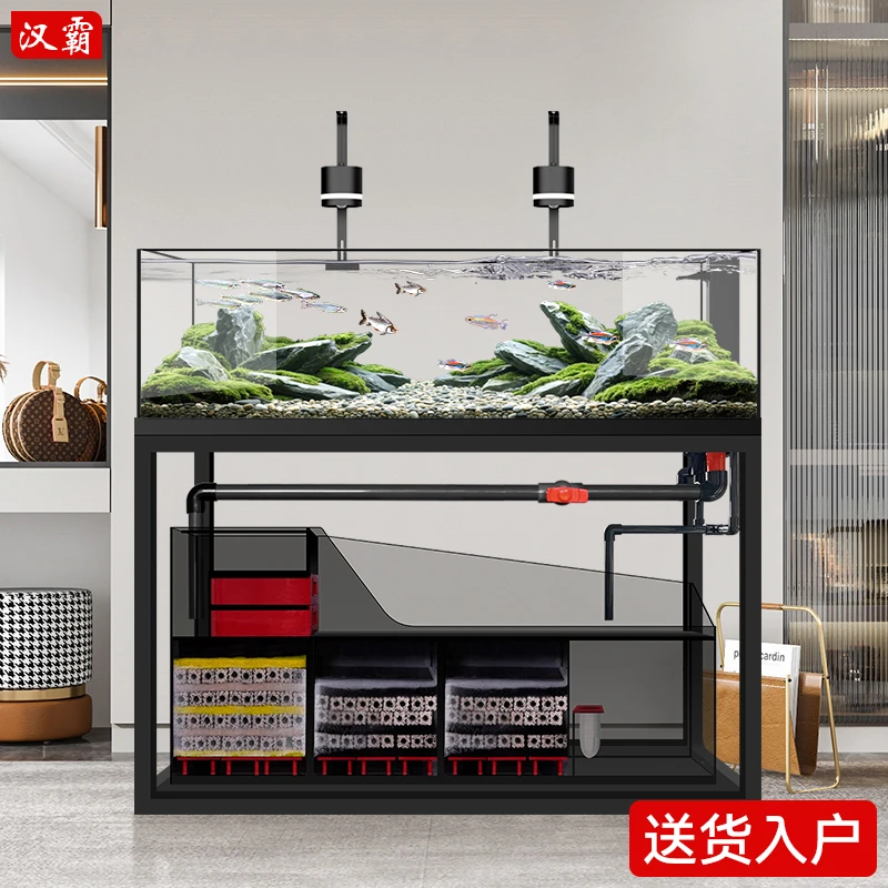 汉霸原生溪流缸鱼缸2025新款不锈钢底滤家用落地大型超白造景生态