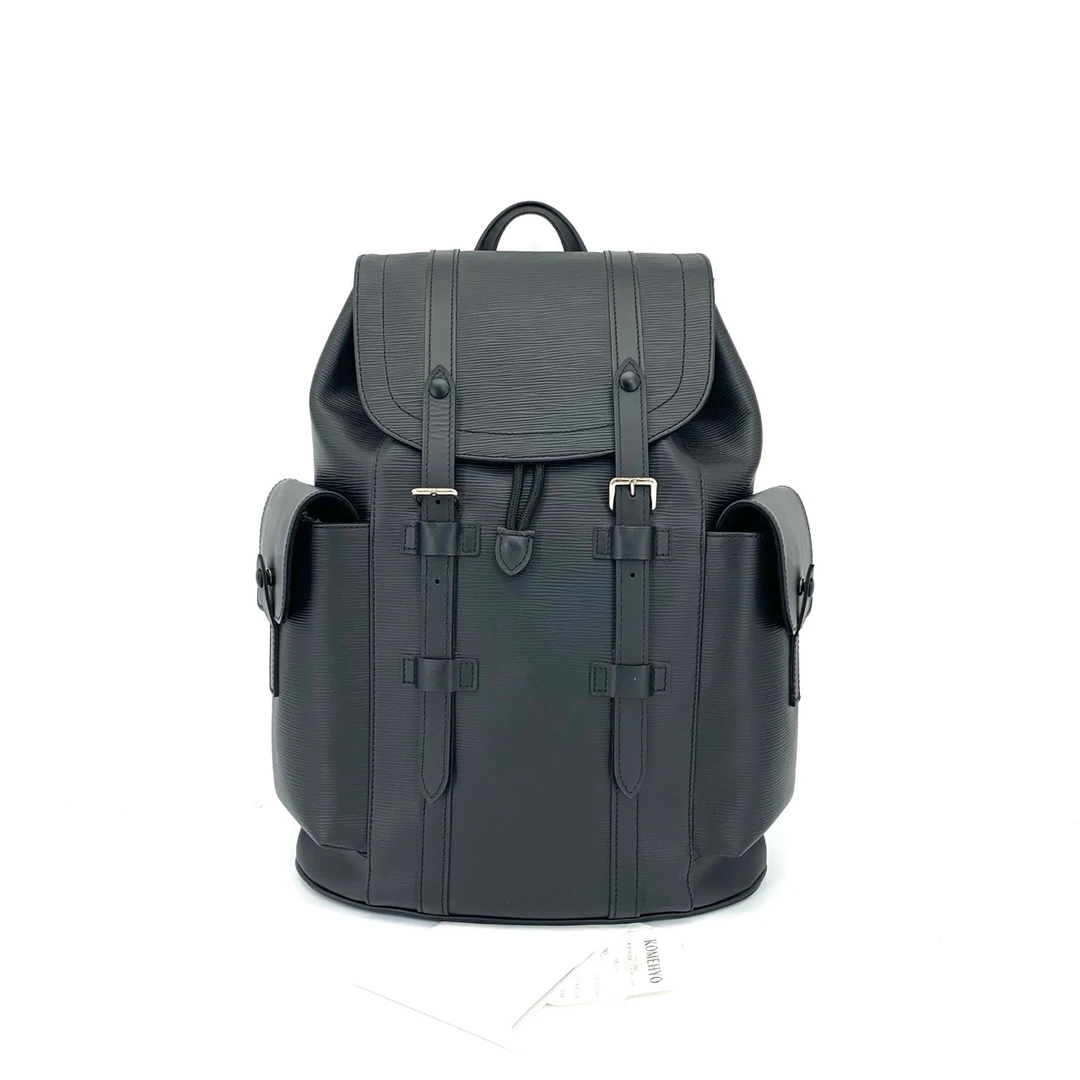 99新 LouisVuitton/路易威登 黑色水波纹Christo双肩包 尺寸38/44