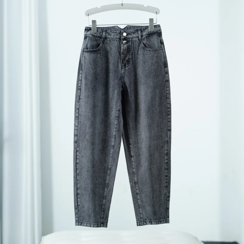 【三C・伊】S287-5  女装时尚高腰哈伦牛仔裤灰色Y22320335N40