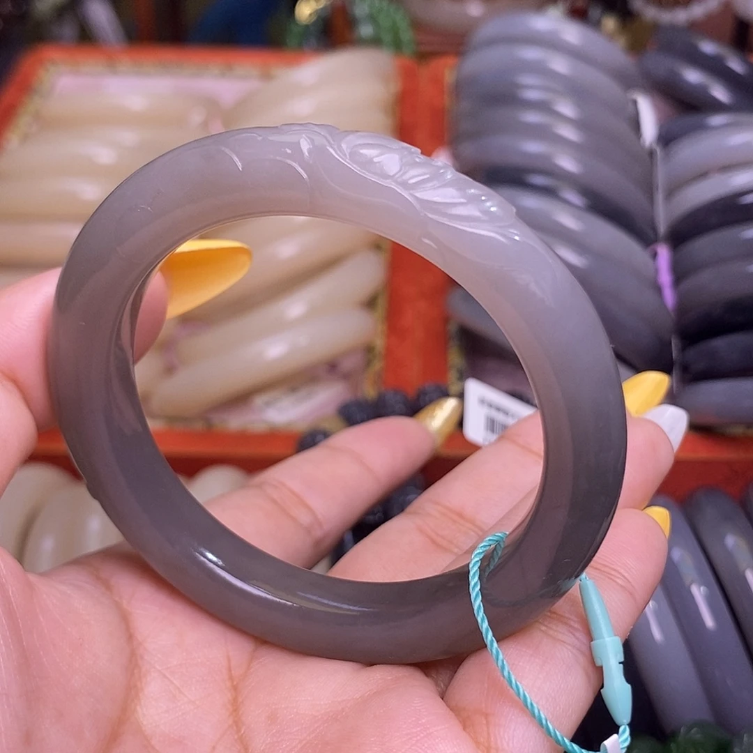 和田玉未镶嵌颈饰烟紫冰底老料手镯54.5