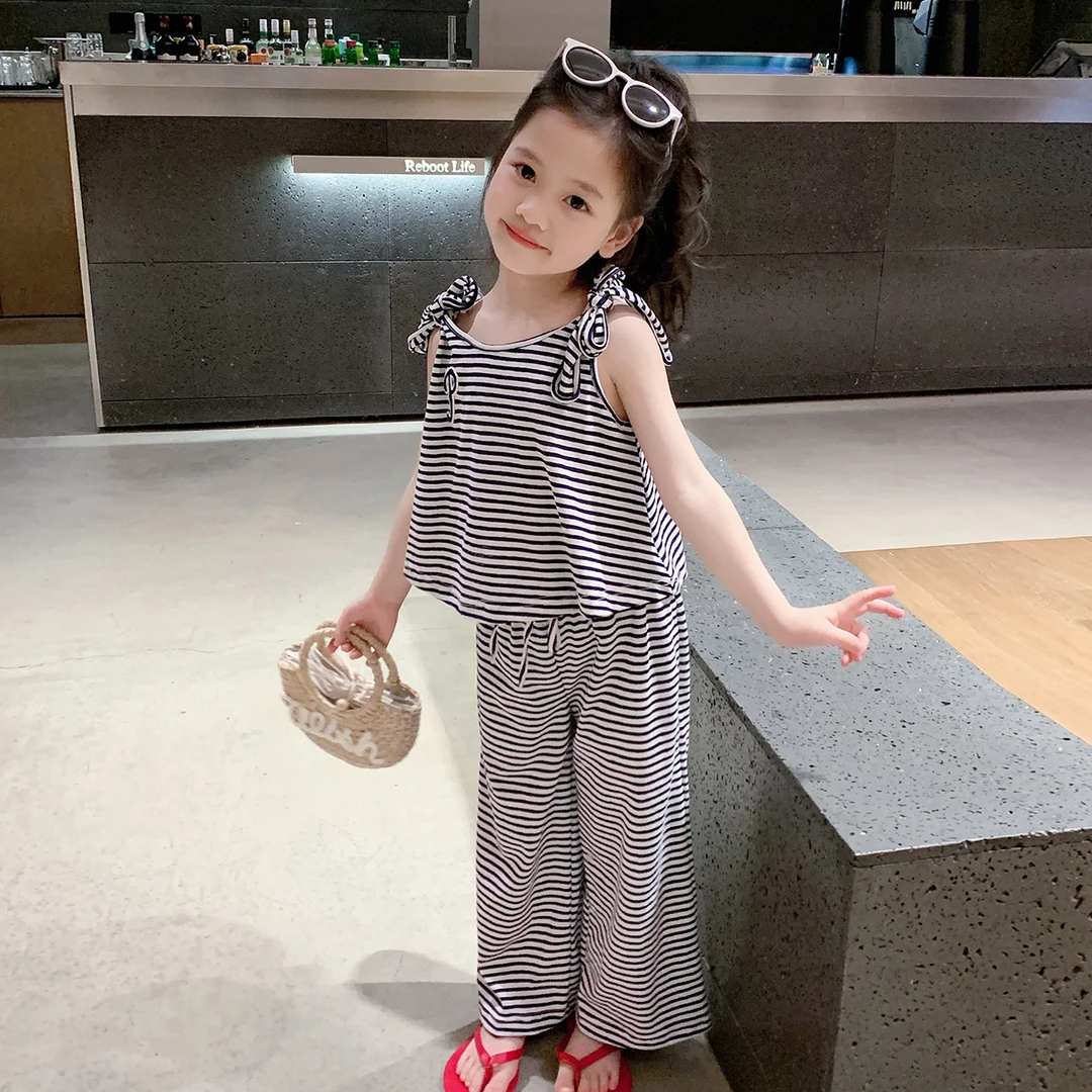 女童套装2025夏装新款儿童条纹背心长裤套装两件套 B24207
