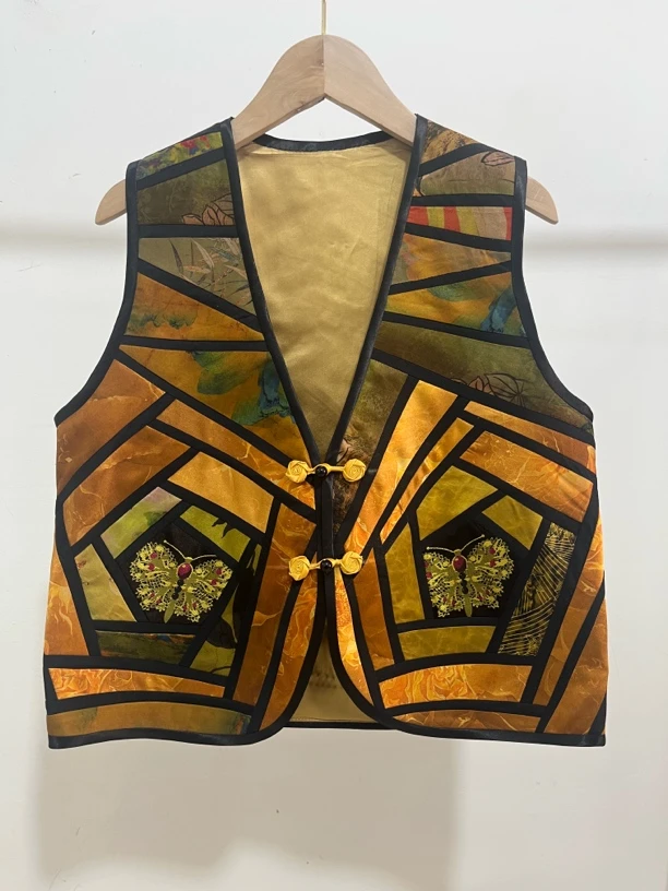 香云纱桑蚕丝拼接马甲