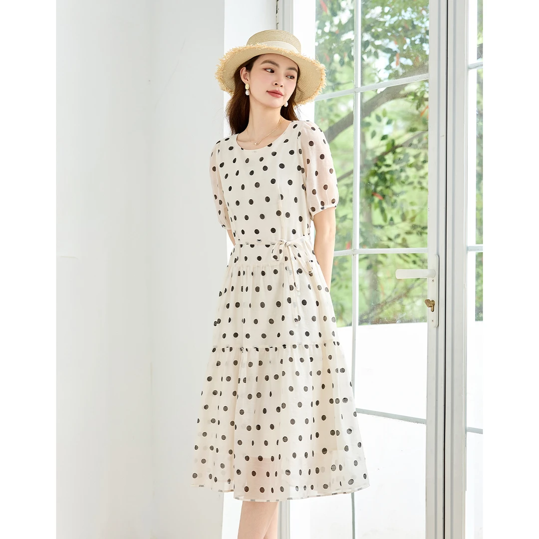 【艾美甄选】复古收腰显瘦圆带领系A字裙AN24X2561