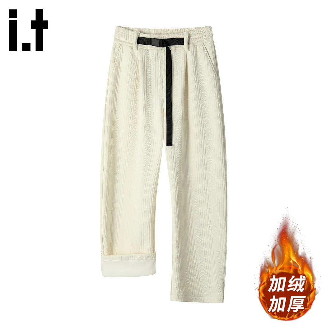 i.t:CHOCOOLATE老钱风休闲裤男士秋冬新款美式痞帅加绒保暖弯刀裤