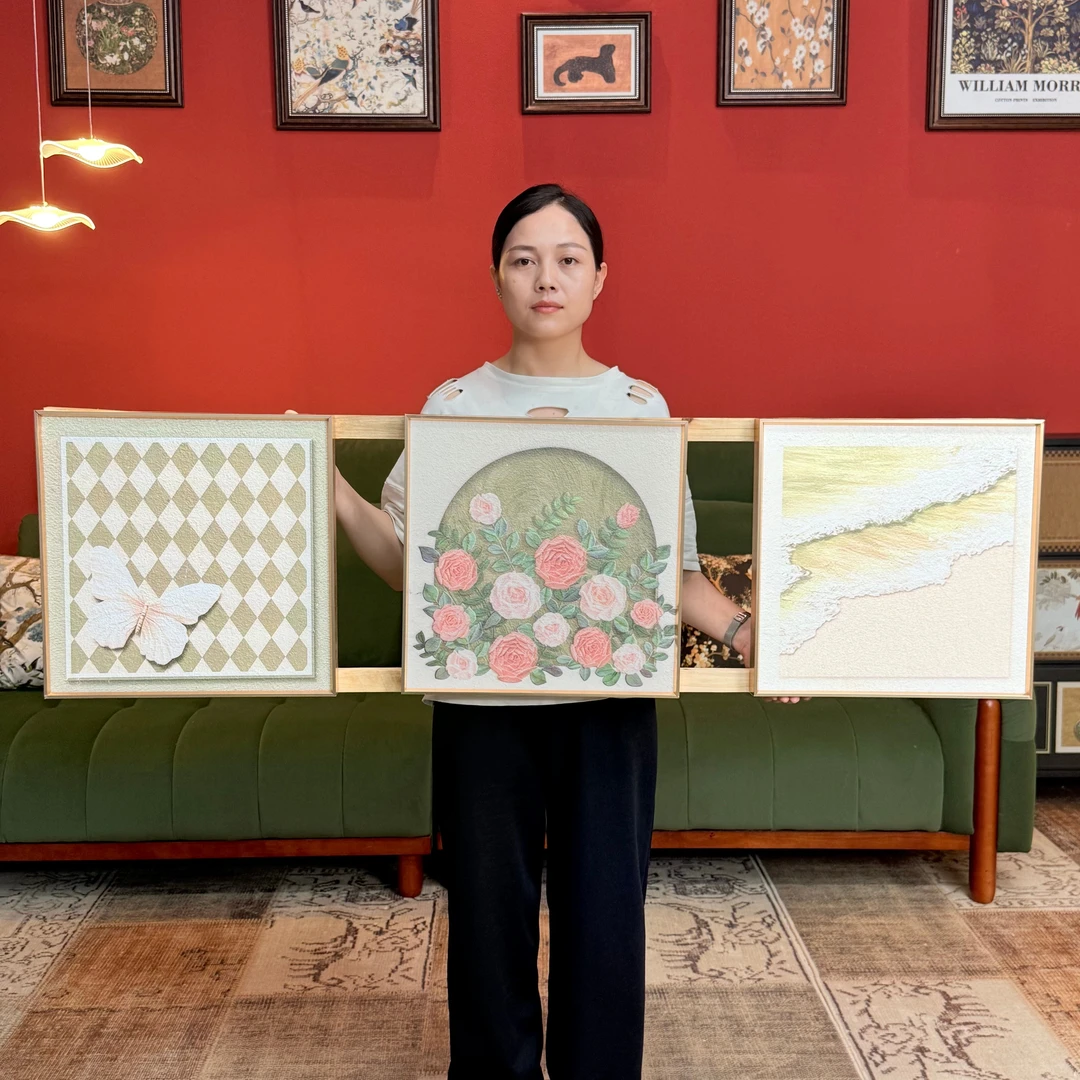 法式ins风花卉海浪客厅装饰画餐厅卧室挂画组合壁画P009三联444