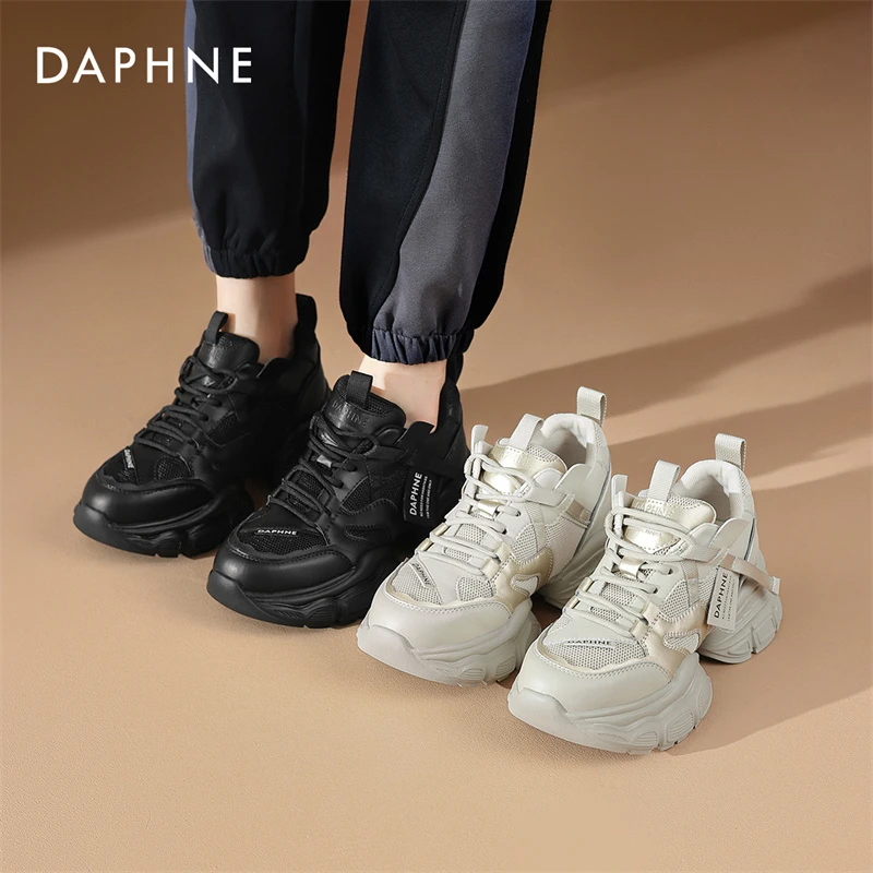 达芙妮网面老爹鞋女2025秋季校园运动风厚底百搭时尚内增高休闲鞋