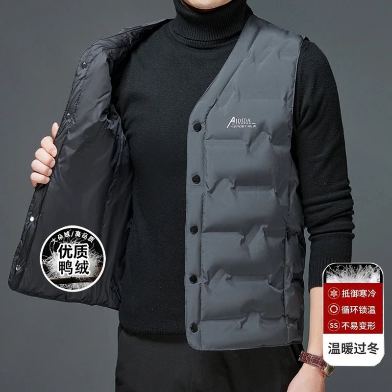 2025新款羽绒马甲男士秋冬季保暖背心中老年轻薄V领男款内穿马甲