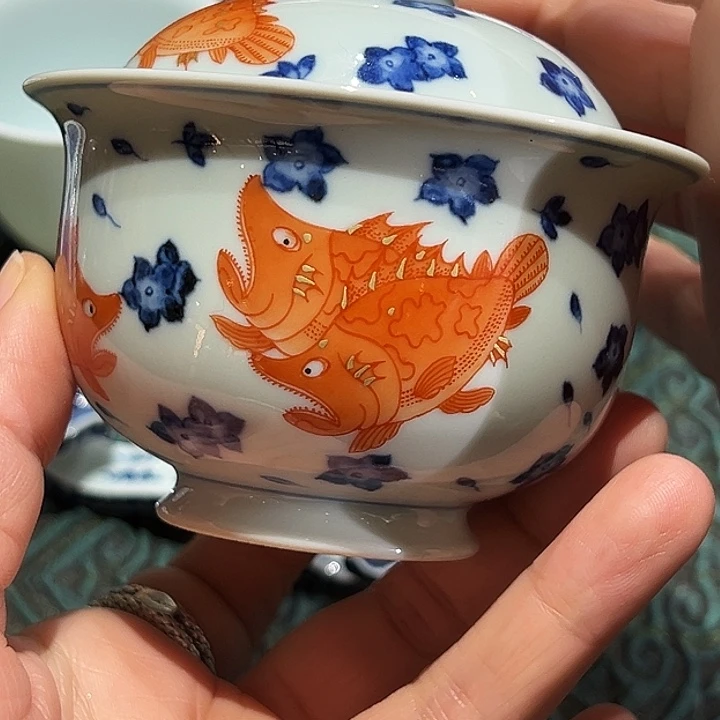 景土造物青花矾红桃花鳜鱼