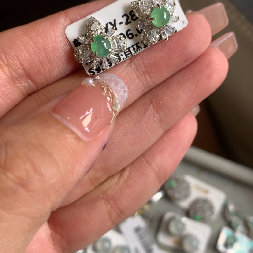 银S925镶嵌戒指翡翠耳钉