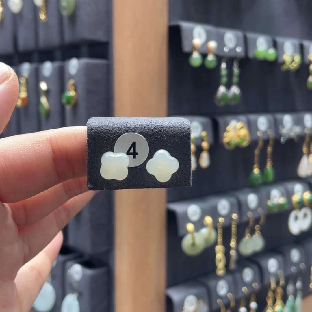 和田玉银S925镶嵌耳饰4号