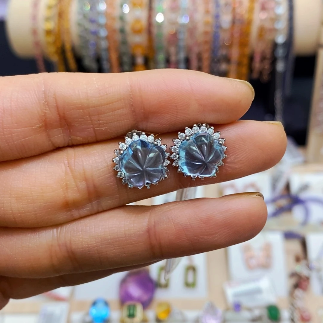 托帕石耳饰银S925镶嵌蛋****.