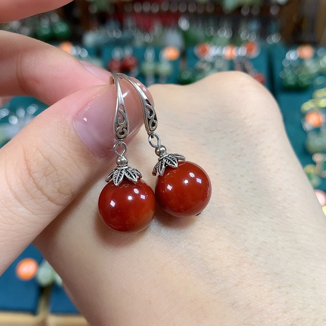 玛瑙/玉髓银S925镶嵌耳饰卡12mm左右