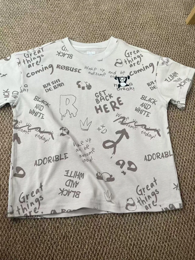 【Areke优选什么+】男童短袖  短裤满印印花灰色儿童休闲套头圆领