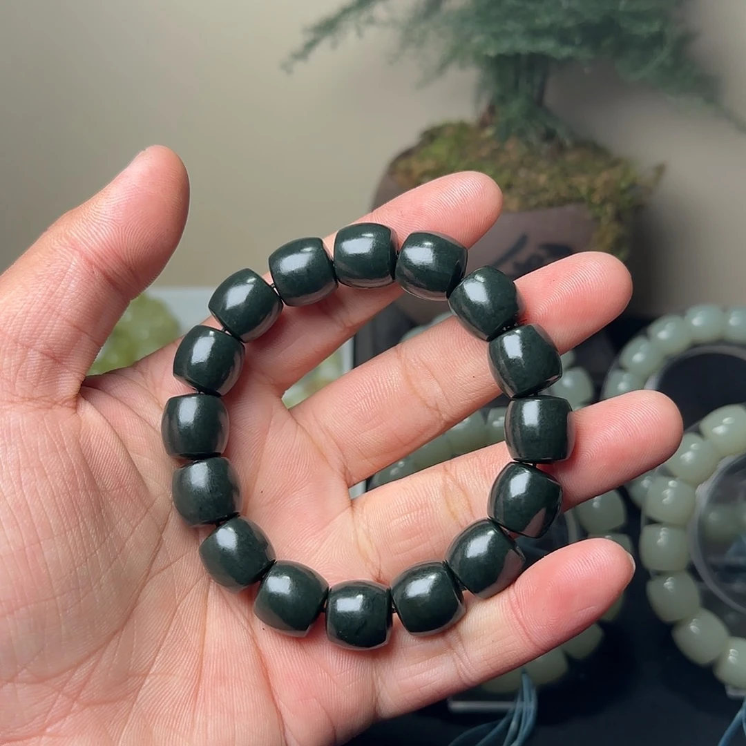 和田玉未镶嵌手串天然沙枣青卡14多样性拍一发一