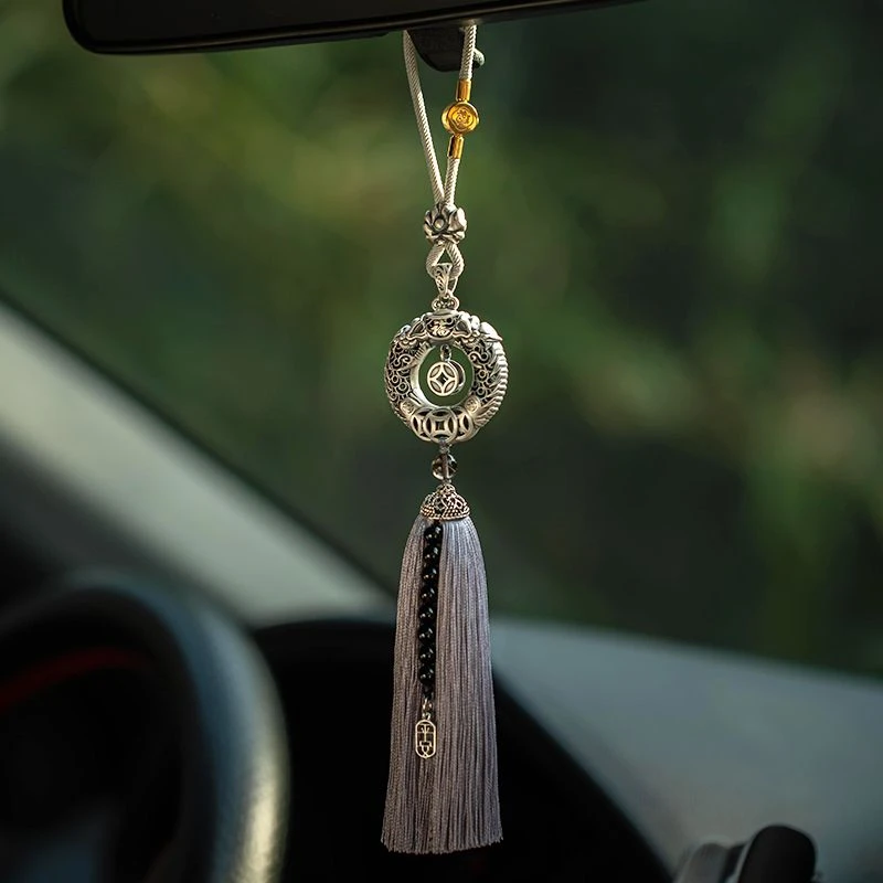 招财祥龙汽车挂件车内吊饰高档纯银质感创意车载后视镜挂坠挂饰品