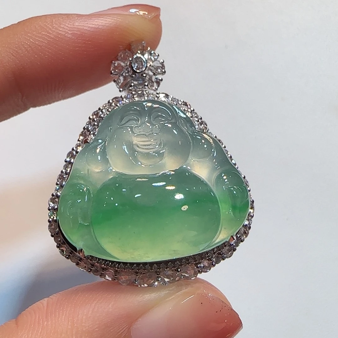 翡翠18K金镶嵌吊坠(不含链)佛公