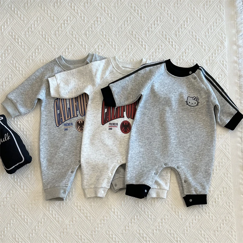 2025春装婴儿衣服美式复古连体衣春秋季男女宝宝超萌洋气外出哈衣