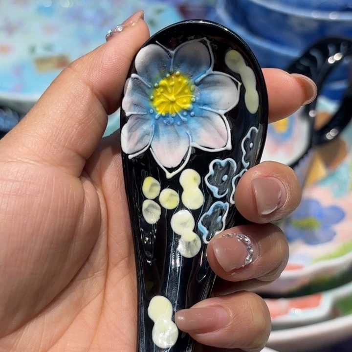 懂***你濑户烧汤勺墨韵繁花