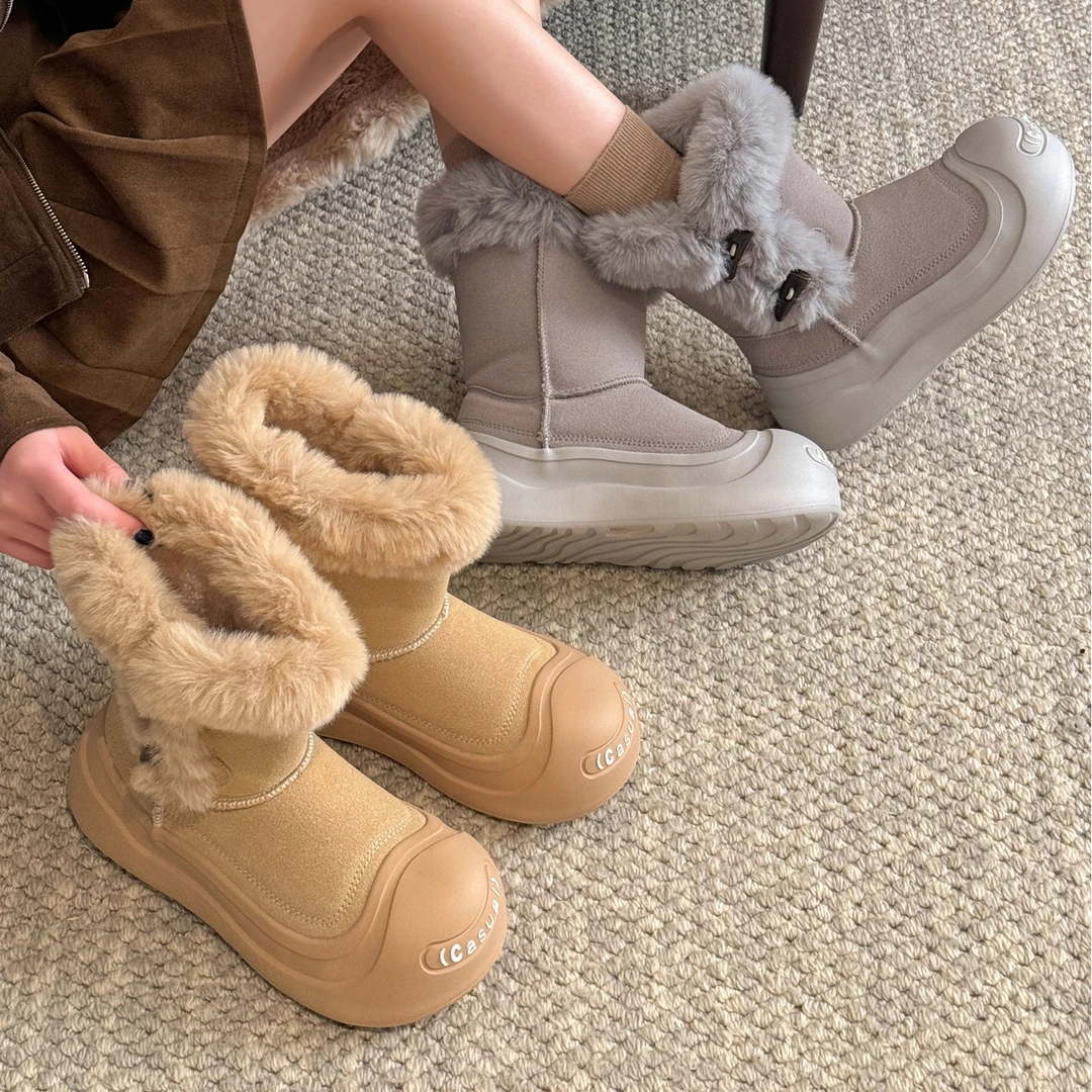 贾不假雪地靴女2025新款秋冬毛茸茸爆款东北加绒加厚保暖棉鞋短靴